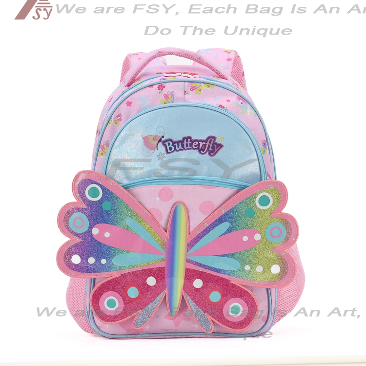 Fsy New Arrival Kids Student Backpack Bag With Glitter Uv Print Butterflies Girls Elementary School Bags Custom 1