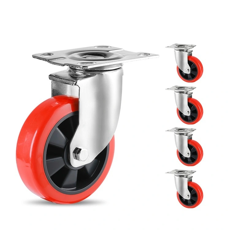 Universal Wheel Pu 3 4 5 6 Inch Castors Wheel Rotating Industrial Red Caster Wheel 1