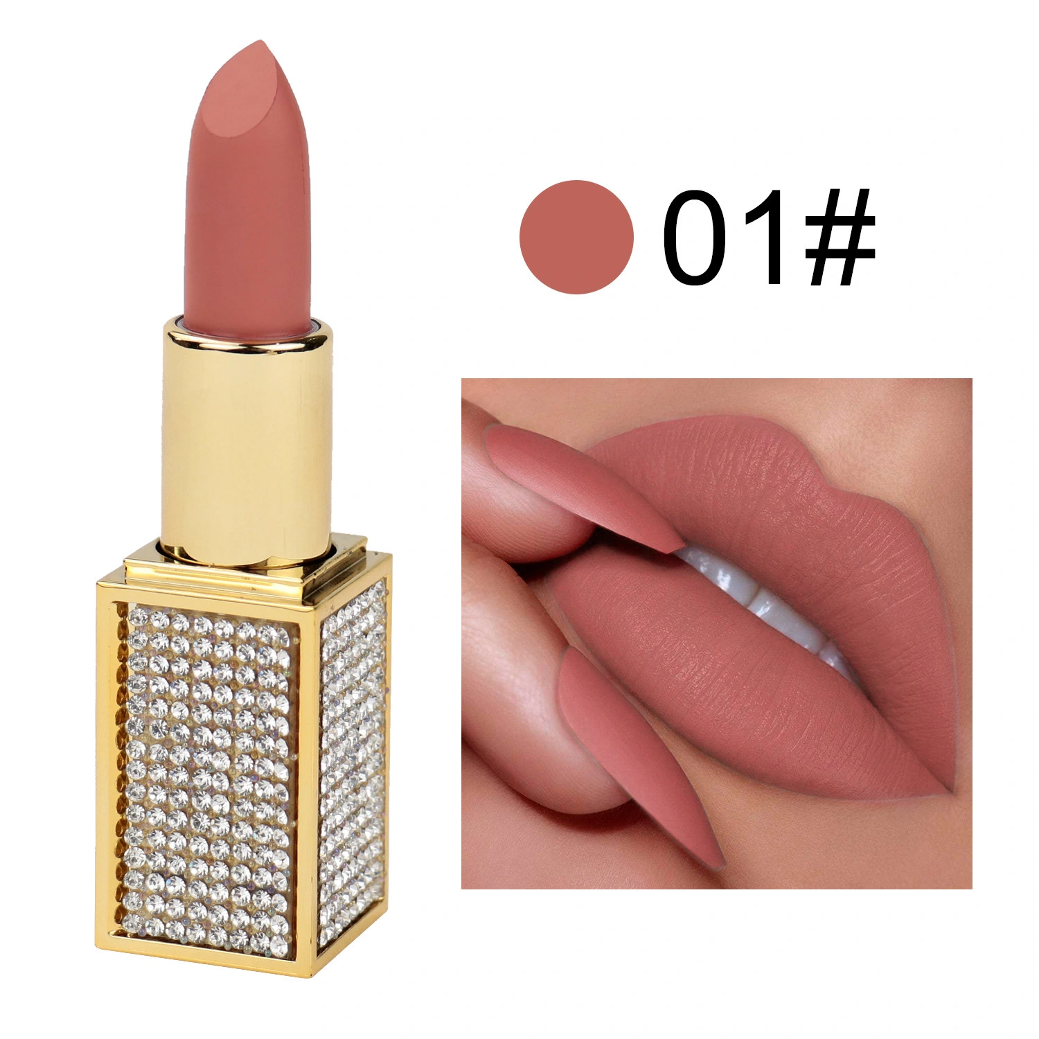 Mlm Custom Makeup Pearlescent Gold Luxury Diamond Tube Lipstick Vegan Velvet Lipstick Long-lasting Waterproof Matte Lipstick 1
