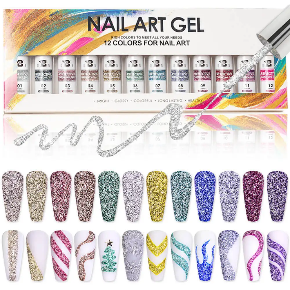 Bozlin 8ml Reflective Metallic Nail Art Gel Polish Liner for DIY Painting 1