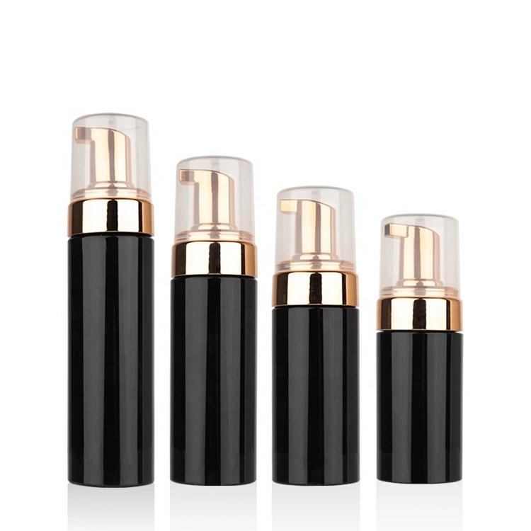 Matte Black Plastic Cosmetic Packaging Bottle With Gold Foam Pump - 100ml 150ml 200ml 1