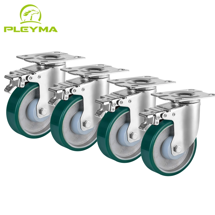 Medium Duty Core Pu Universal Wheel 4 industrial Casters With Brake Polyurethane Cast Iron Caster 1