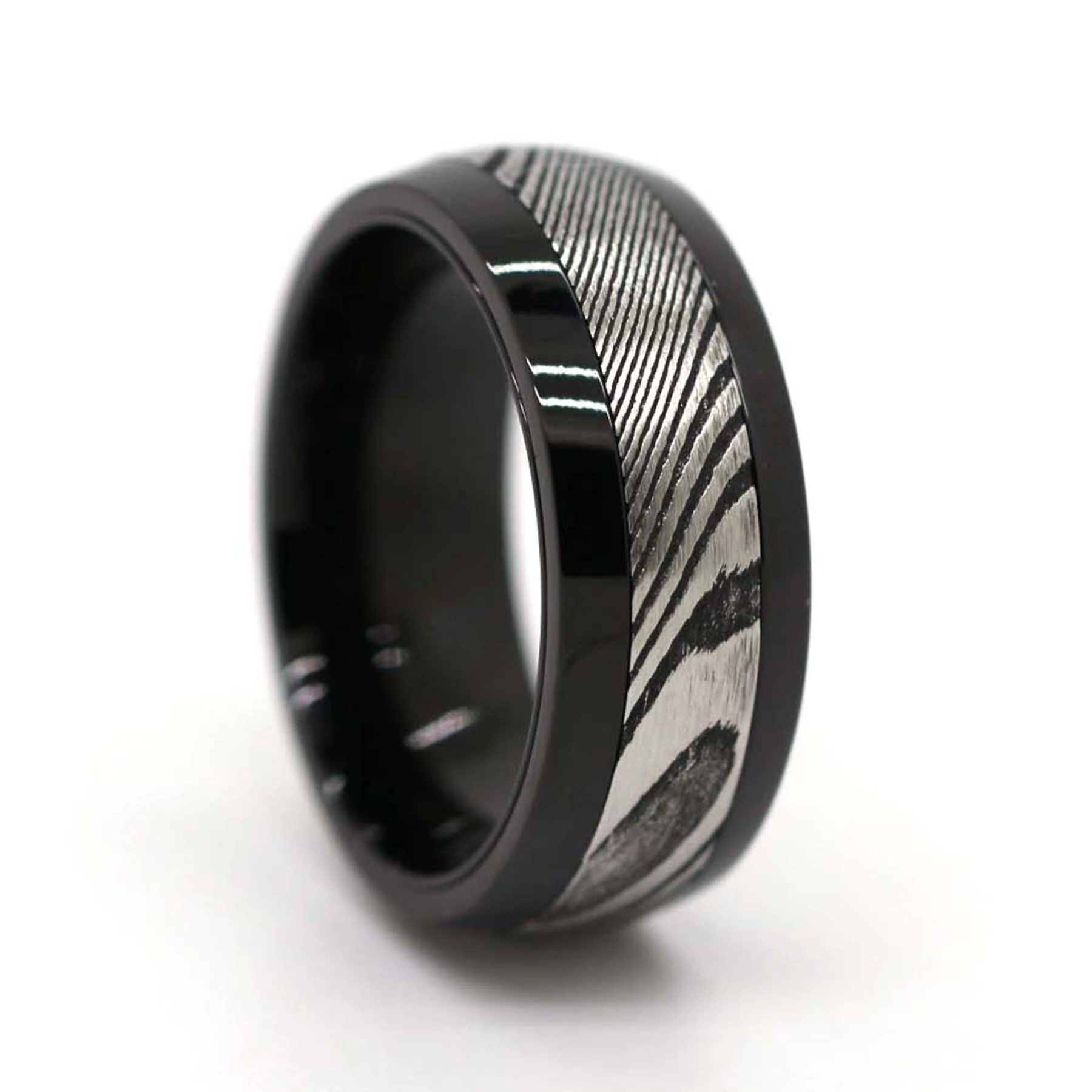 8mm Black Silver Dome Damascus Steel Ring,Mens Womens Wedding Band,Mens Jewellery 1