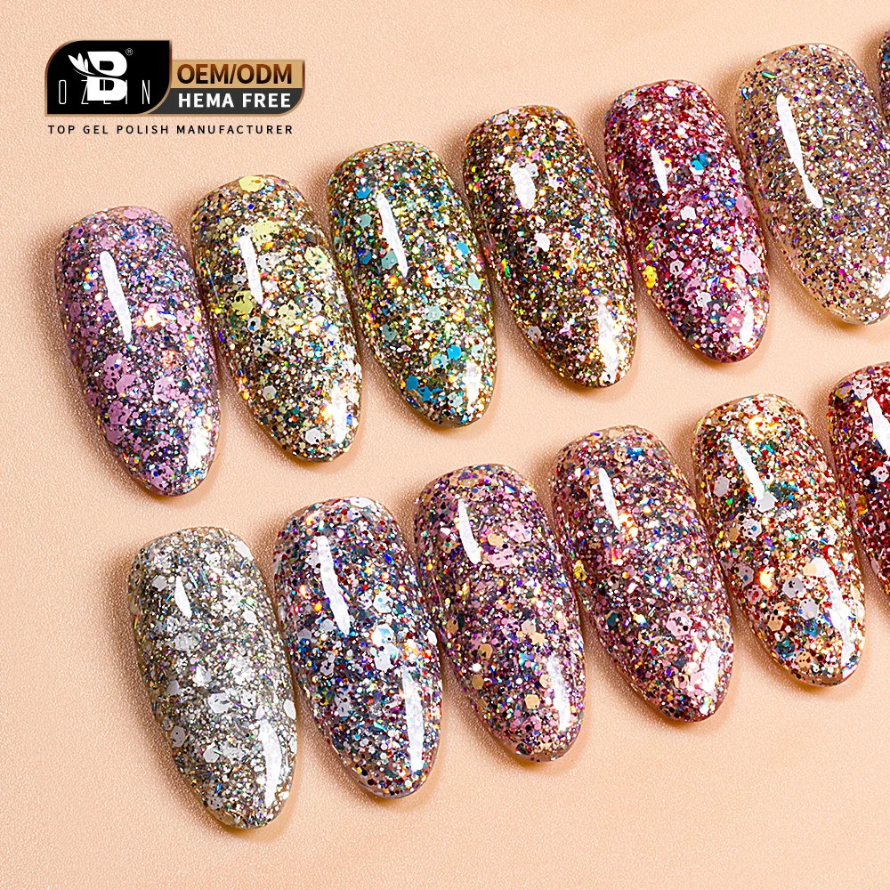 Bozlin Vegan CPSR Glitter UV/LED Gel Polish, Long-Lasting Nail Art Colors 1