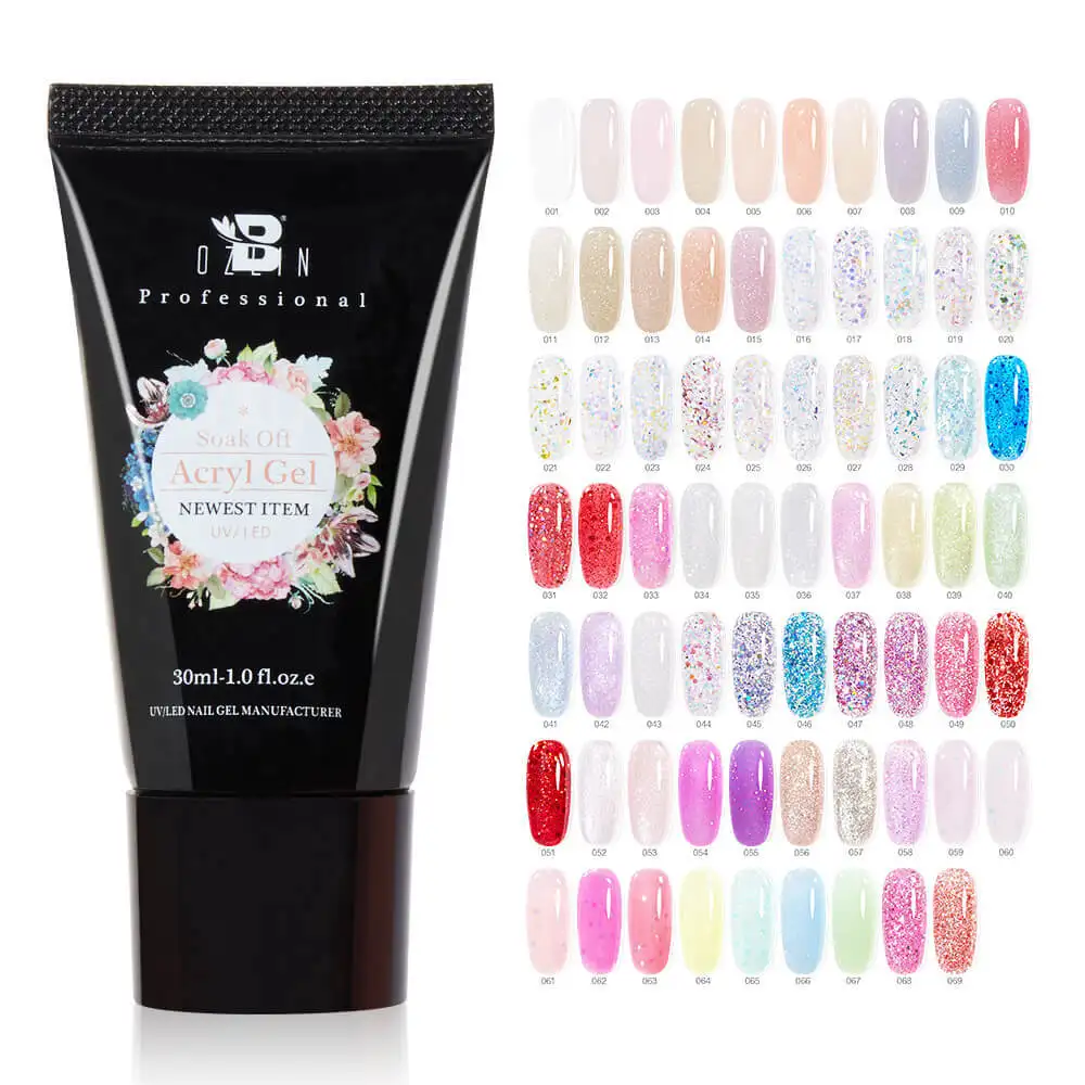 Bozlin Hema Free 69 Color Glitter Poly Extension UV LED Builder Nail Gel 1