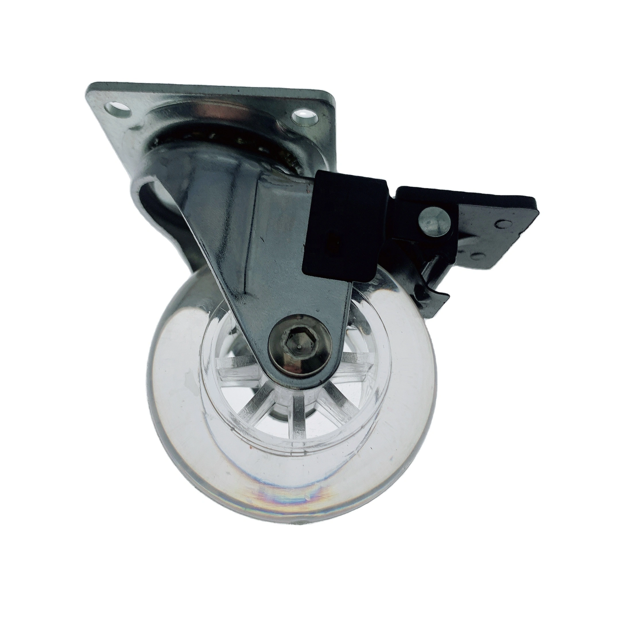 2 Inch Chrome Bracket Transparent Pvc Castors With Brake For Furniture 50mm Crystal Pvc Casters 1