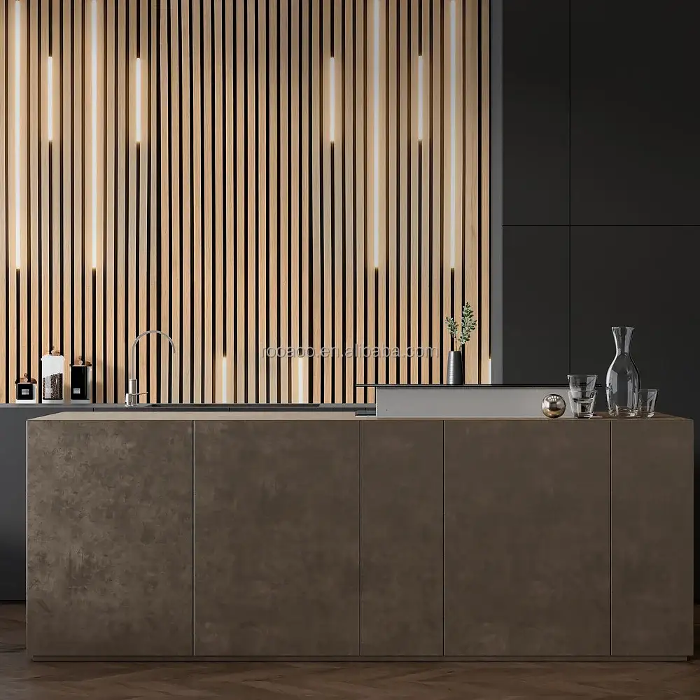 PVC Wood MDF Acoustic Wall Panel with Integrated LED Lighting for Sound Control 1