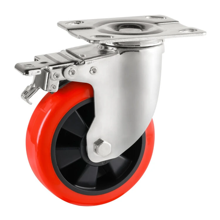 Double Ball Bearings High Load Capacity 3 4 5 6 Red Pu Factory Warehouse Wheel Tool Cart 125mm Caster Wheel 1