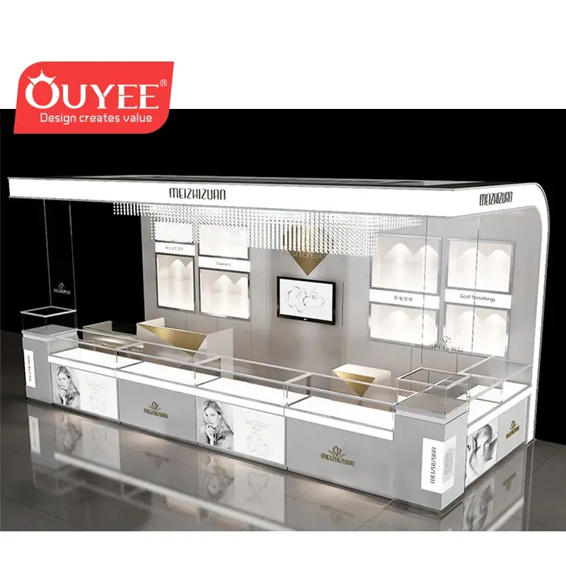 منصات عرض ساعات ومجوهرات من الخشب والزجاج للمراكز التجارية 1