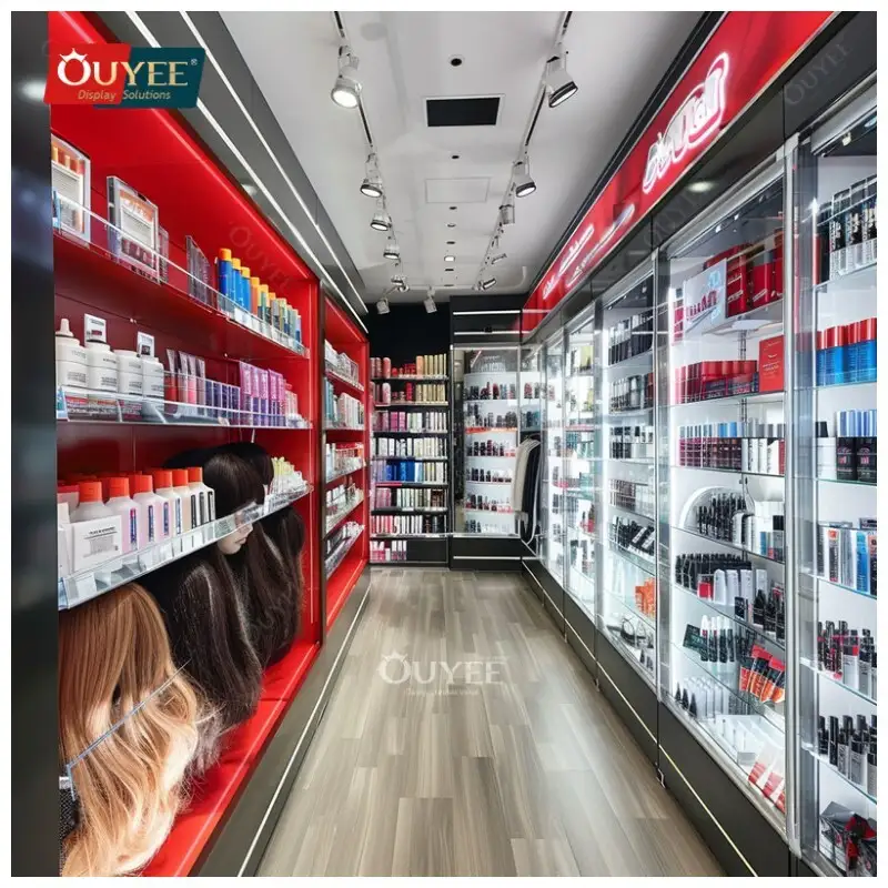 Acryl-Gondel für Kosmetikartikel mit Ständer für Perücken, Make-up und Parfüm 1