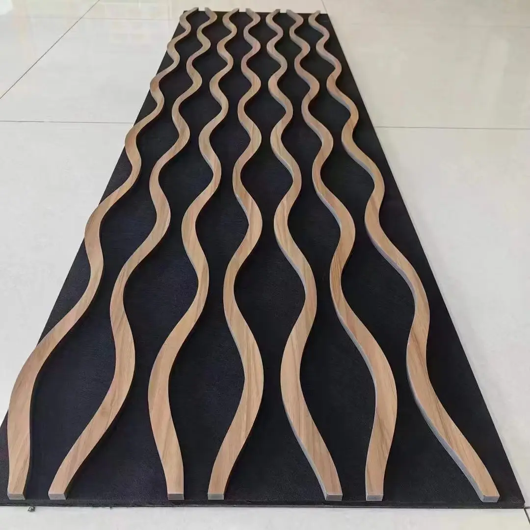 3D Fluted Wood Wave MDF Acoustic Wall Panel for Interior Bedroom 1