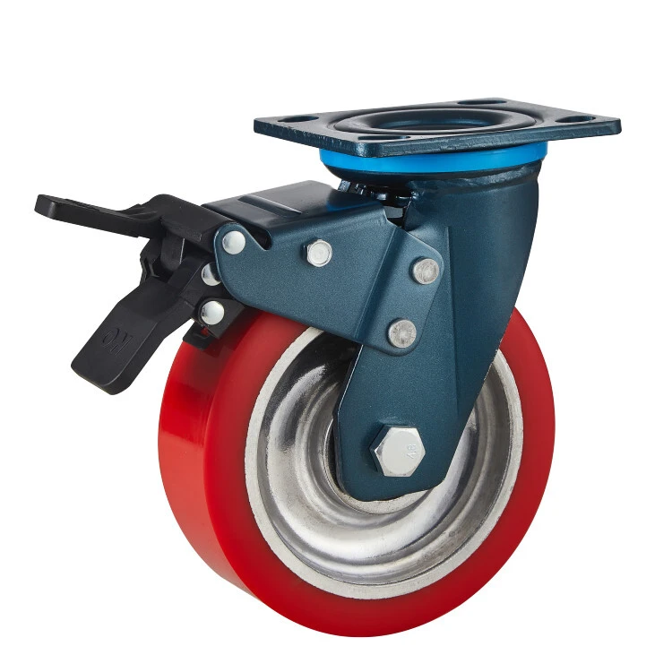 4/5/6/8 Inch Swivel Plate Heavy Duty Pu Caster 4 Inch Trolley Wheels With Brakes 1