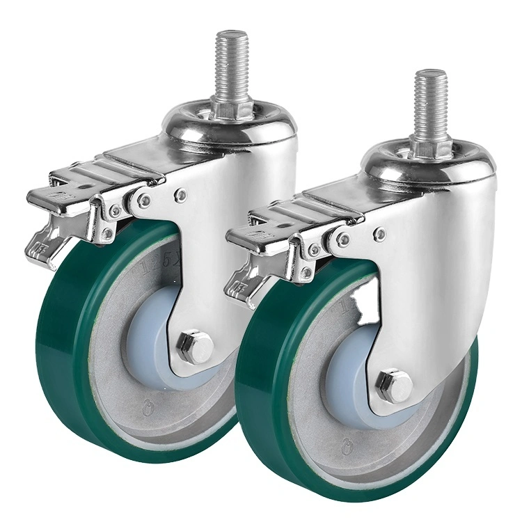 Casters 4 5  Pu Universal Wheel Silent Shock Absorber Roller Steering Brake Medium Duty Wheel With Lead Screw 1