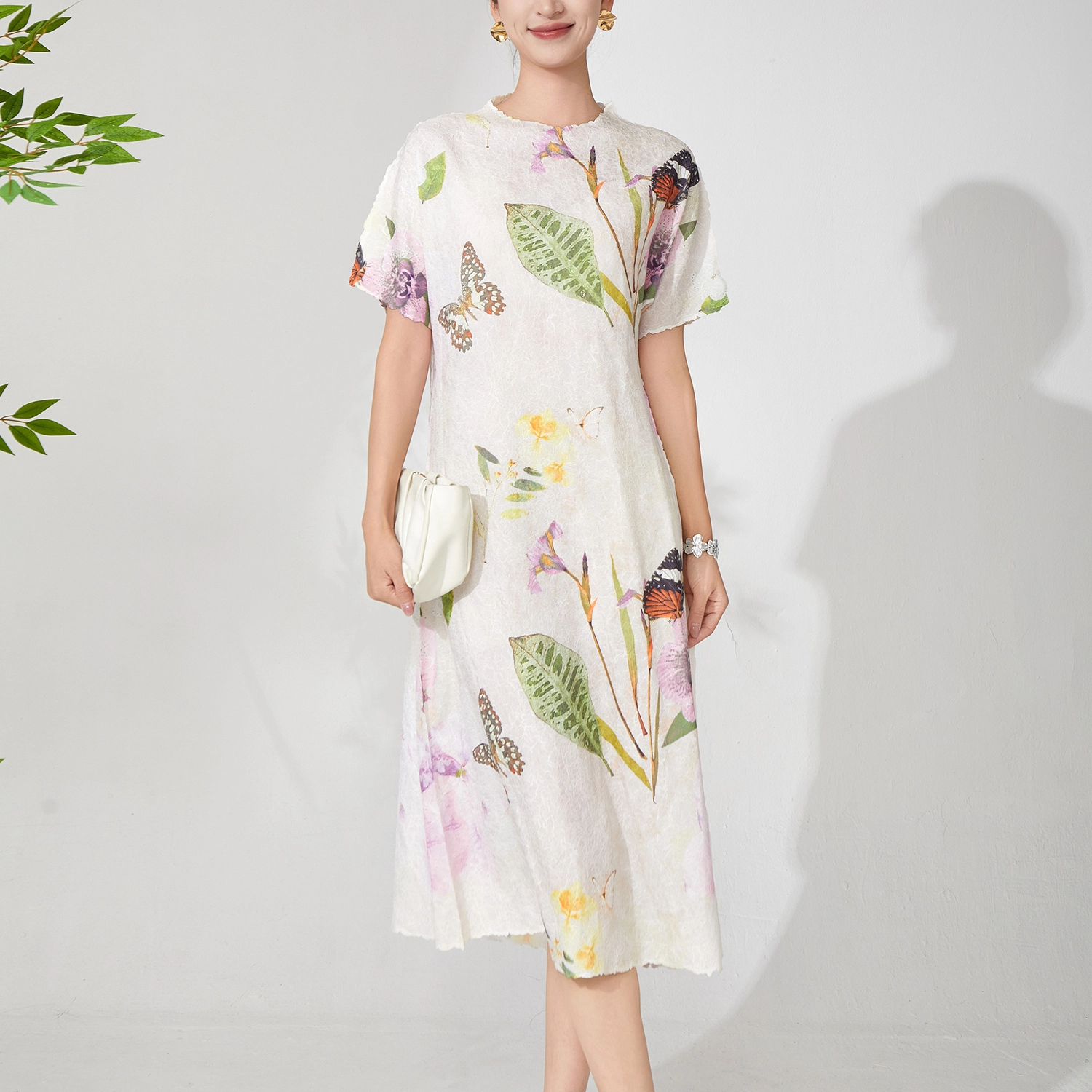 OEM -Sommerkleid für Frauen - Stretch Print Kurzärmel Faltenkleid vom Hersteller 1
