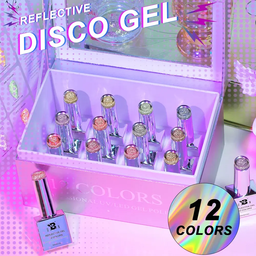 Bozlin 12 Colors Reflective Glitter Disco Gel Nail Polish OEM Manufacturer 1