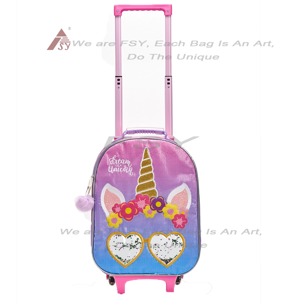 2024 Unique Unicorn Sequin Trolley Kids Rolling Primary School Bags Backpack With Wheels For Students Girls 16 Inch Travel Bag 1