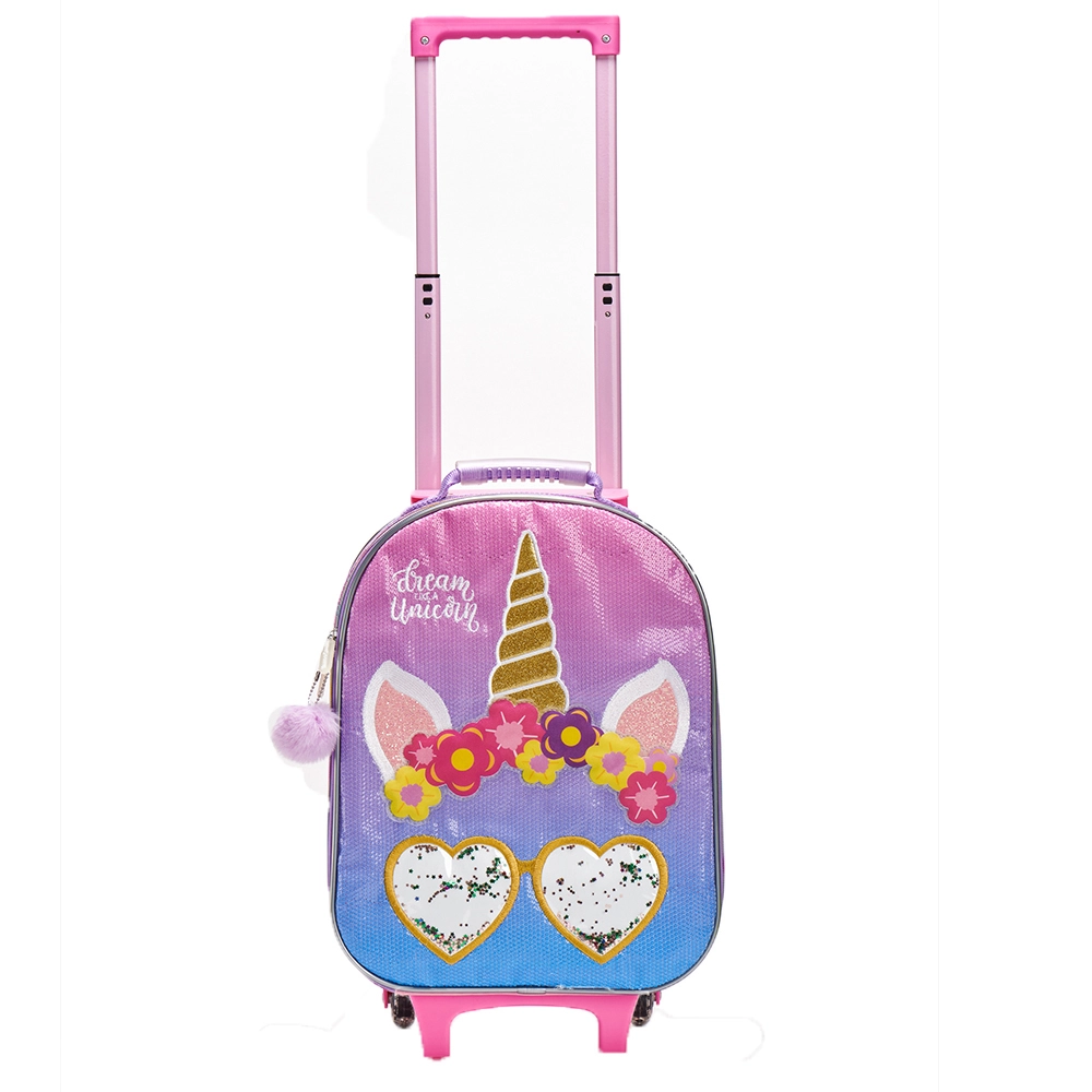 2024 Unique Unicorn Sequin Trolley Kids Rolling Primary School Bags Backpack With Wheels For Students Girls 16 Inch Travel Bag 1