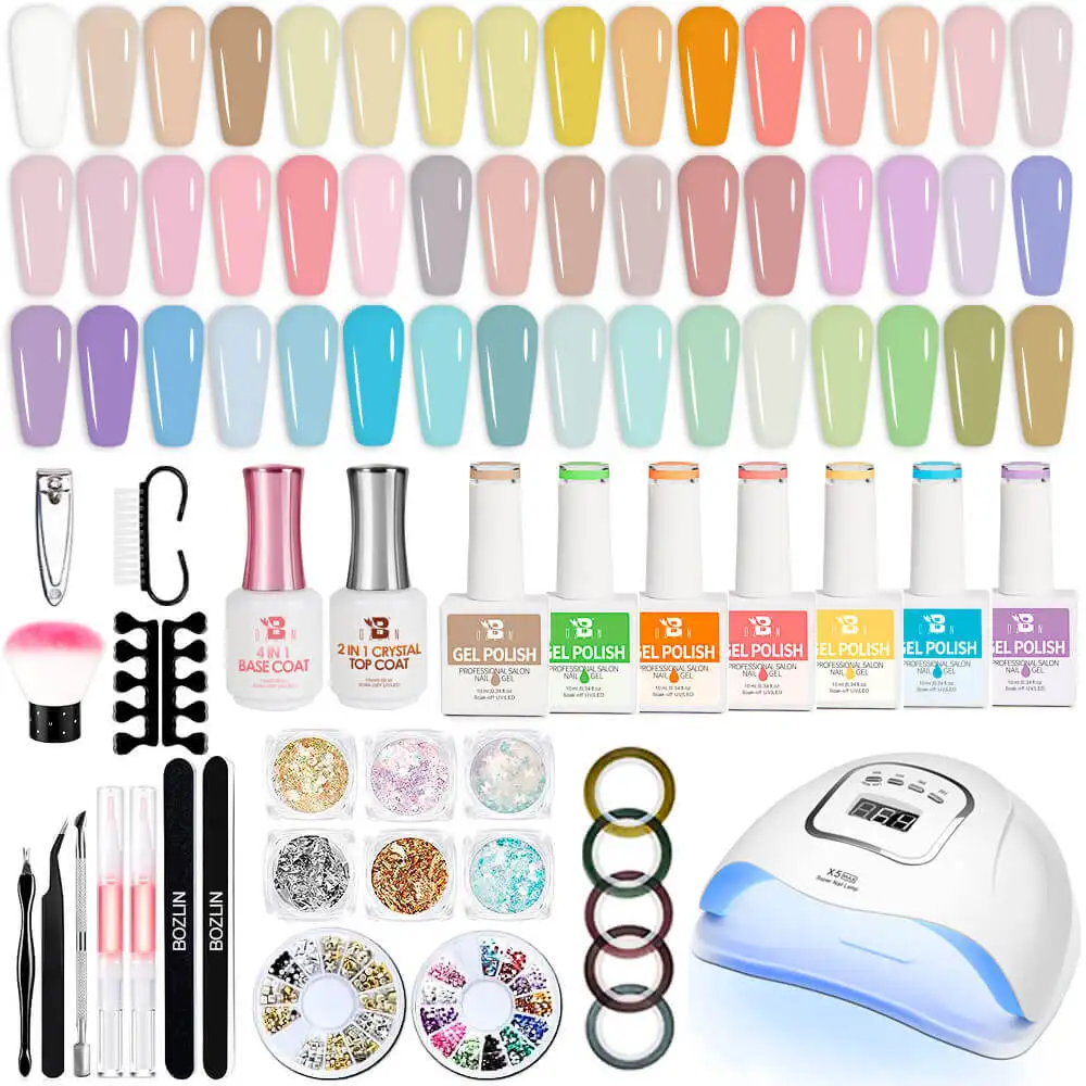 BOZLIN 10ml 48-Color Semi Permanent Soak Off UV Gel Nail Polish Kit with Lamp 1