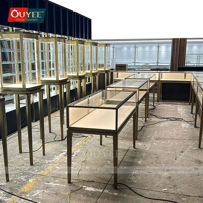 طاولة عرض مجوهرات ذهبية وحامل عرض معدني لمحلات المجوهرات 1