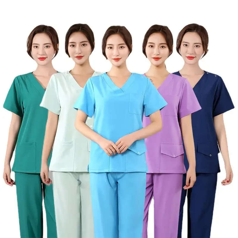 Set Baju Perawat Unisex OEM Atasan Lengan Pendek Celana Jogger Seragam Rumah Sakit Medis Pria Wanita Setelan Dokter Perawat 1