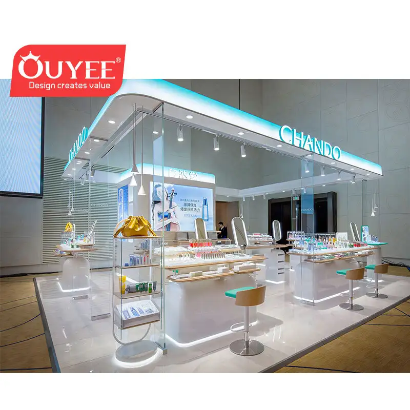 كشك أويي الداخلي لمستحضرات التجميل، منصة عرض ثلاثية الأبعاد للعناية بالبشرة 1