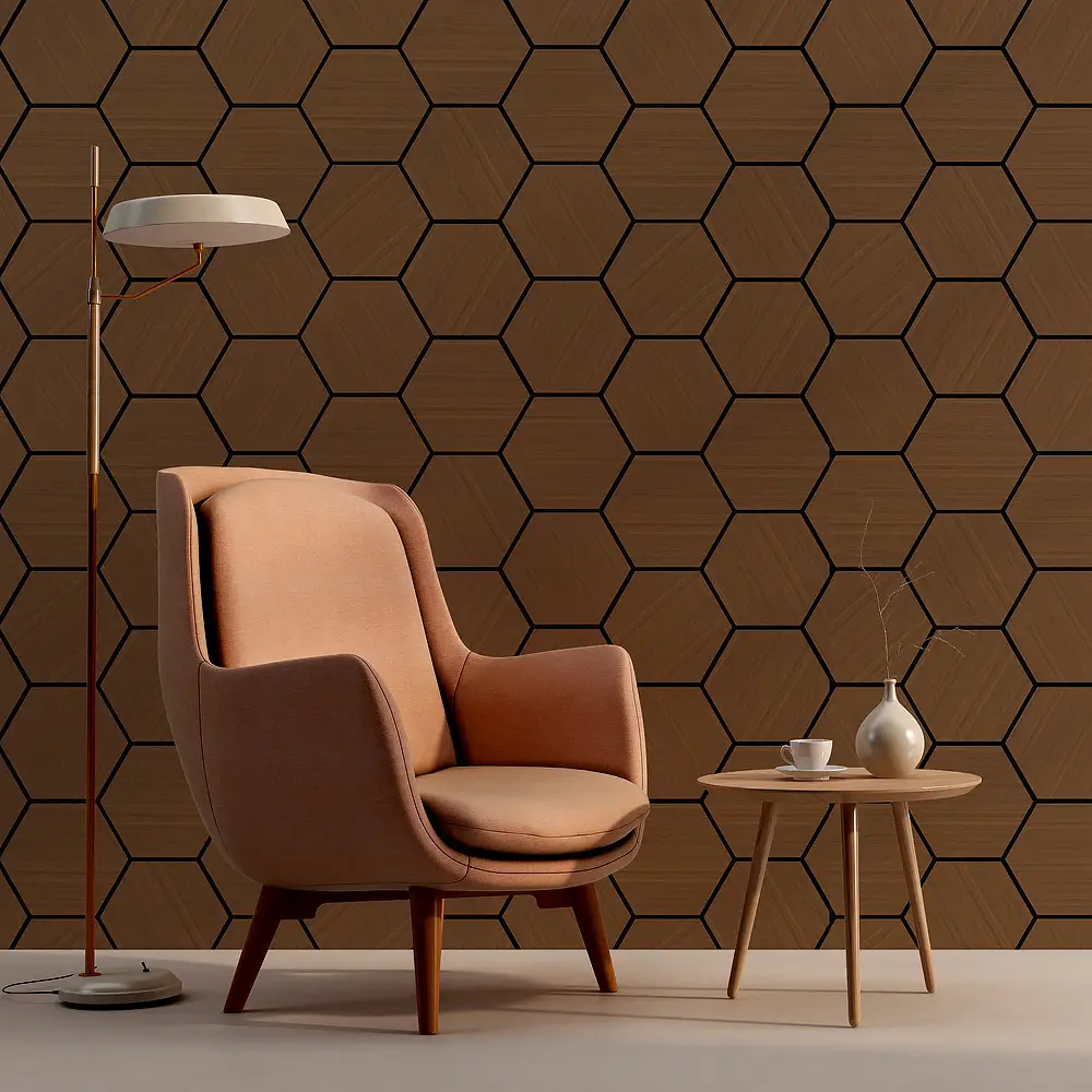 Akupanel Hexagon houten latten akoestisch paneel voor container- en prefabwoningen 1