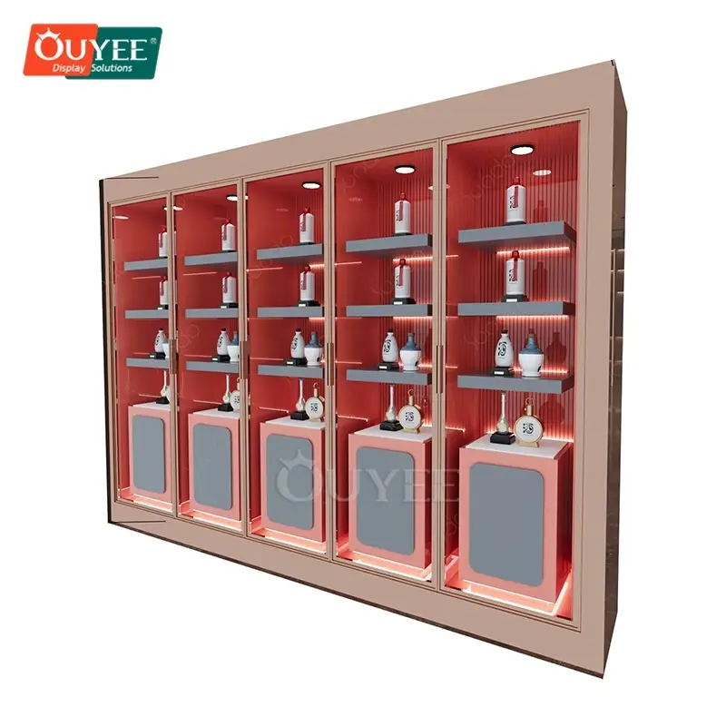 Portabottiglie in metallo su misura, vetrina in acciaio inox, ripiano portabottiglie in legno 1