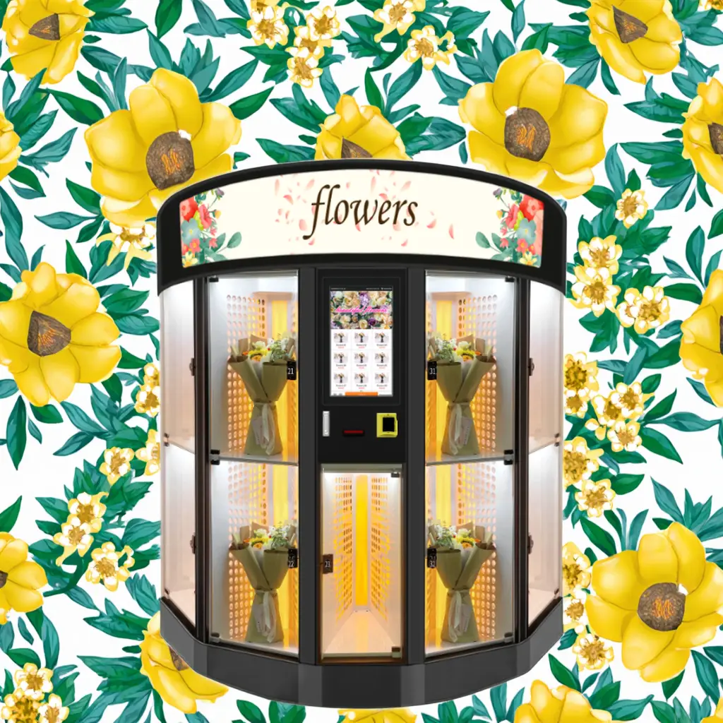 مورد آلات البيع هالو، خزانة ذكية مخصصة لقبول النقود، قارئ بطاقات، آلة بيع الزهور مع ثلاجة 1