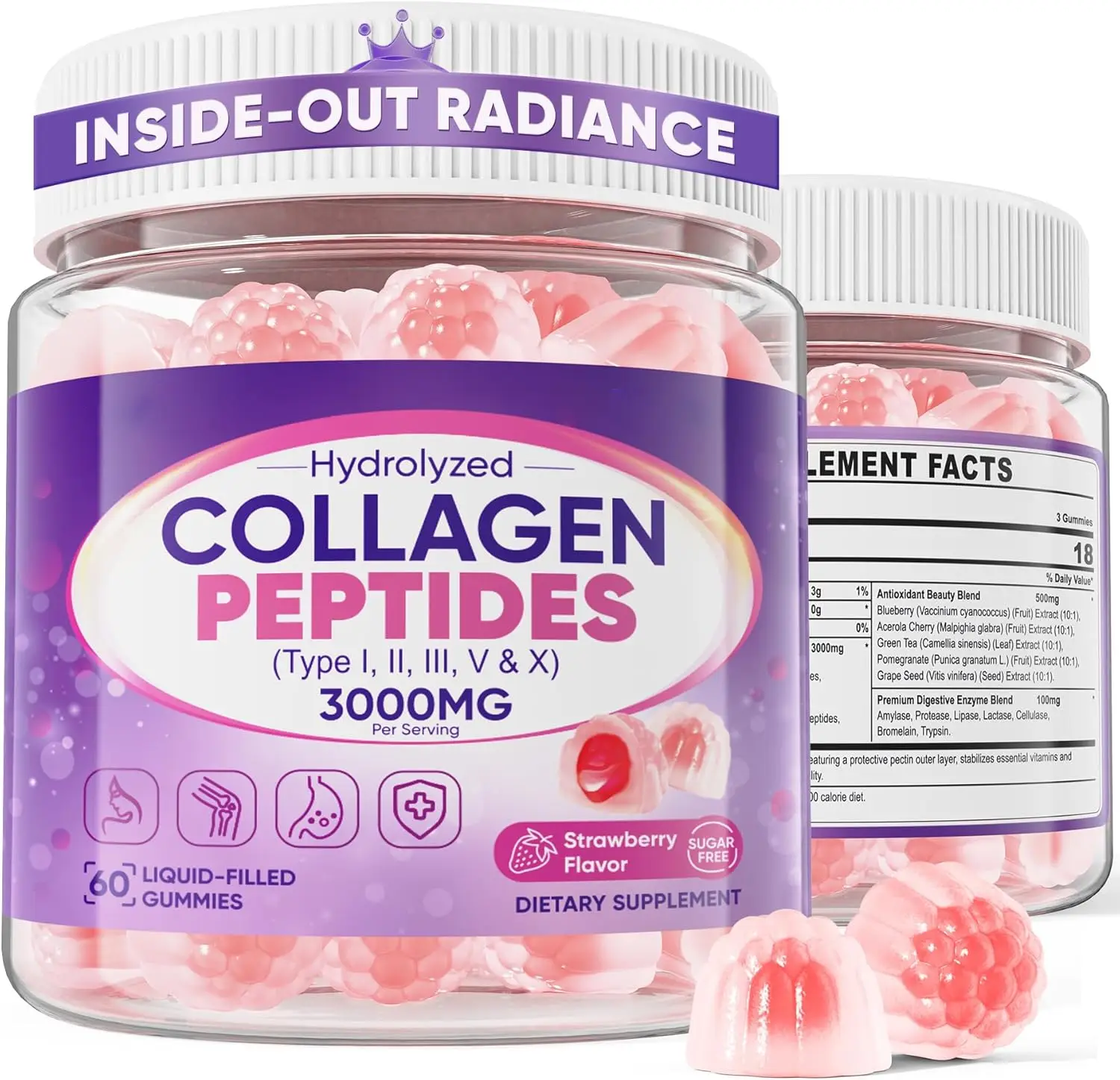 Hydrolyzed Multi-Collagen Gummies (I/II/III/V/X) 60ct Antiox 1