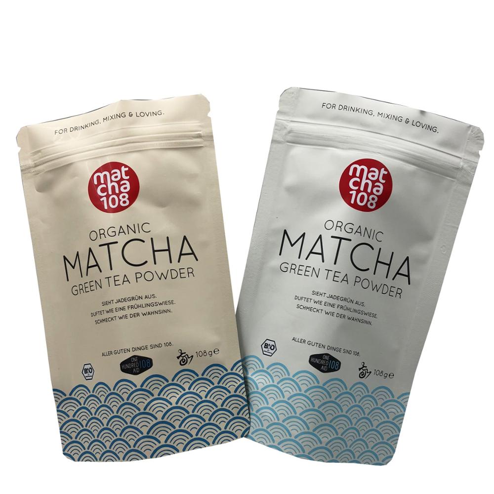 Matte Custom Printed Laminated Aluminum Foil Stand Up Pouch Matcha Green Tea Powder Packaging Bag 4