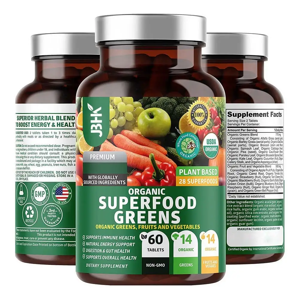 Organic Super Greens Immune Support 38-Blend 120ct Adult 1