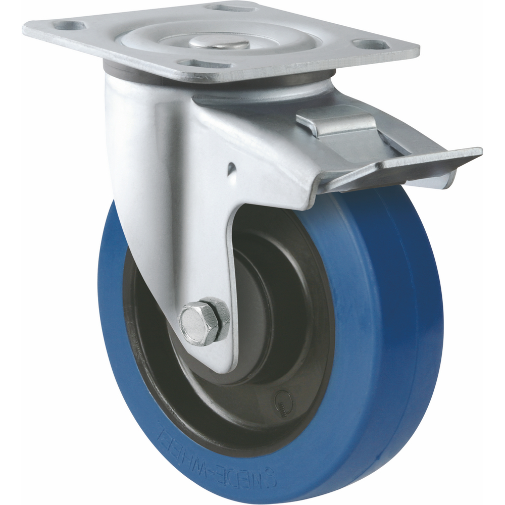 European 4inch 5inch 150-180kg Load Capacity Blue Elastic Rubber Swivel With Brake Medium Heavy Duty Casters 1