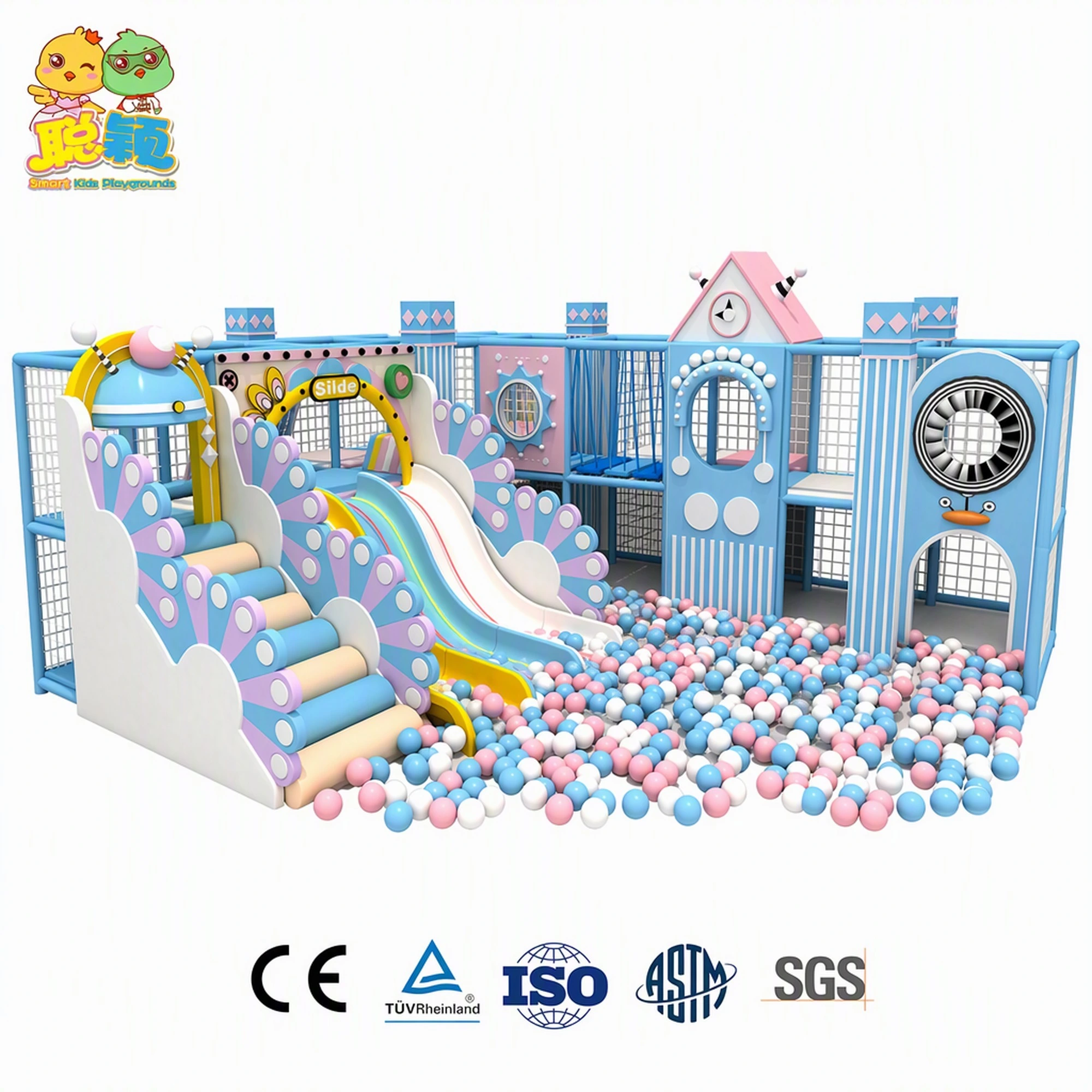 Macaron Soft Play Indoor Playground Equipment Rainbow Slide Ball Pit Pearl Arch Clock Tower Kids Fec Ce Tuv 1