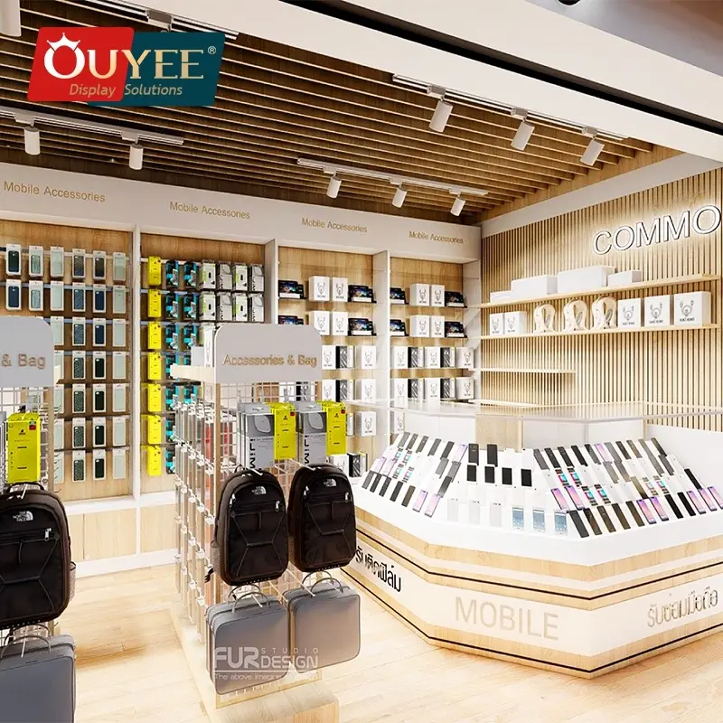 شاشة عرض خشبية مثبتة على الحائط لأجهزة الكمبيوتر المحمولة، مناسبة لمحلات بيع أجهزة الكمبيوتر وملحقاتها. 1