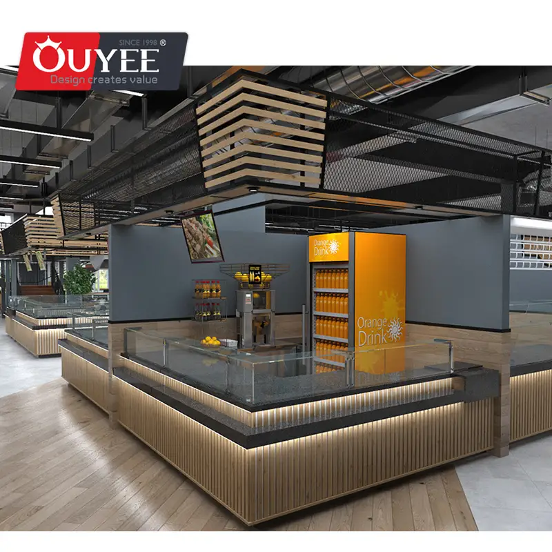 Balcão de caixa de madeira e expositor de prateleiras para supermercado 1