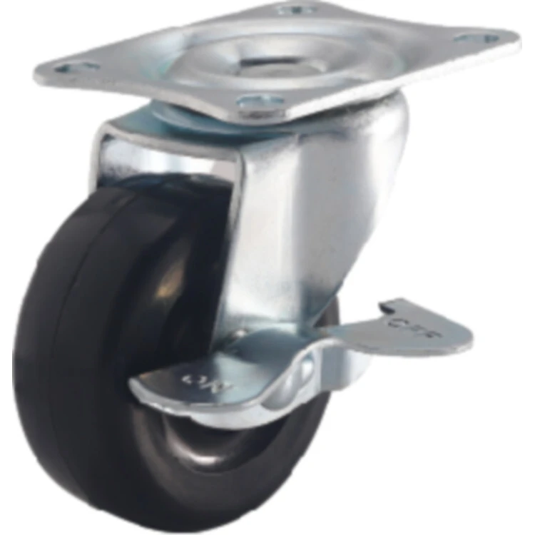 2 Inch Replacement Furniture Swivel Casters 50mm Black No Bearing Rubber Wheel Castor With Side Brake 1