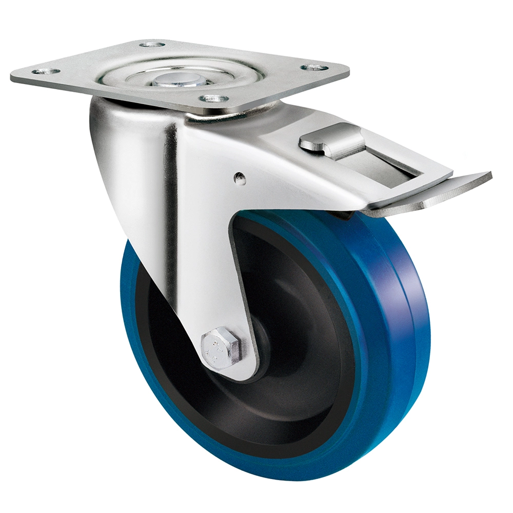 Excellent Price Supermarket Equipment Use 3 4 5 6 8 Blue Elastic Rubber Swivel With Brake Transport Caster 1