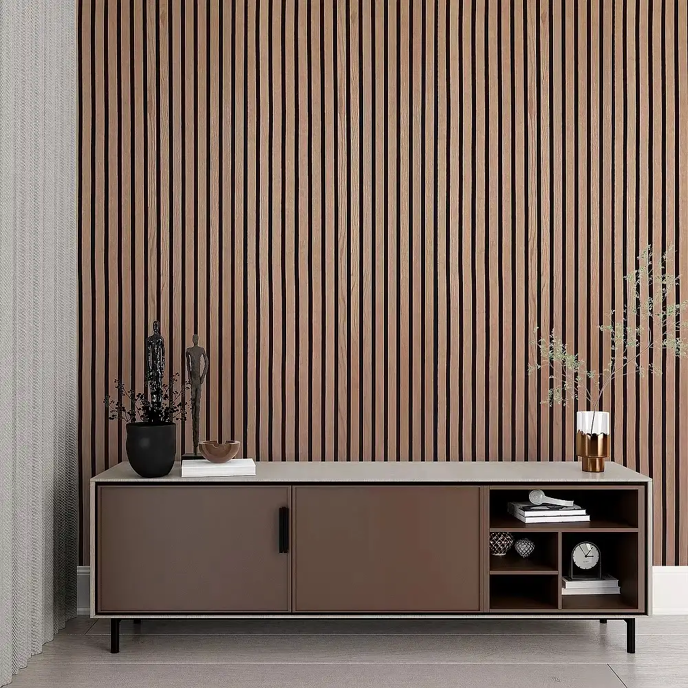 Natural Oak Walnut Slat Akupanel Wood Acoustic Wall Panels 260mm Soundproof 1