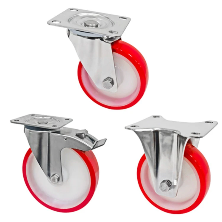 European Industrial Red Polyurethane Caster Heavy Duty 5 Inch 6 Inch 8 Inch Casters 1