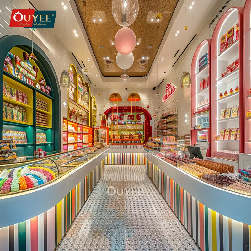 Wandmontierter Süßwaren- und Schokoladenvitrine für Kinder-Süßwarenläden 1