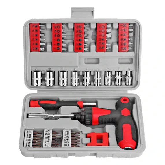 Kit de herramientas de reparación automotriz para el hogar de 61 piezas, juego de llaves de vaso, destornillador y puntas, fuente de alimentación manual, OEM personalizable. 1