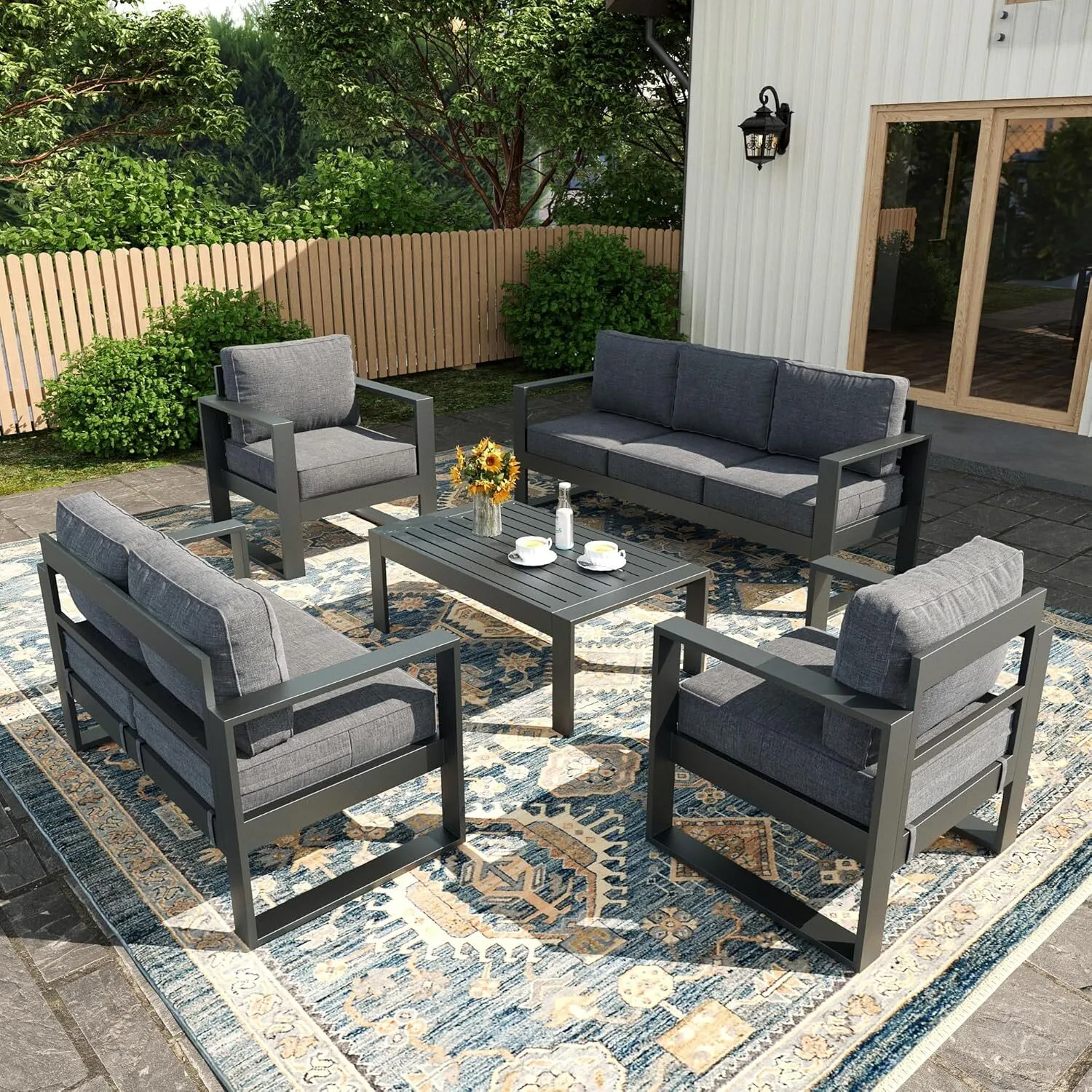 E-commerce Patio Furniture Hot Selling Quick Assembly Terrace Lounge Sofa Outdoor Conversation Set Garden Sofa With Table 1