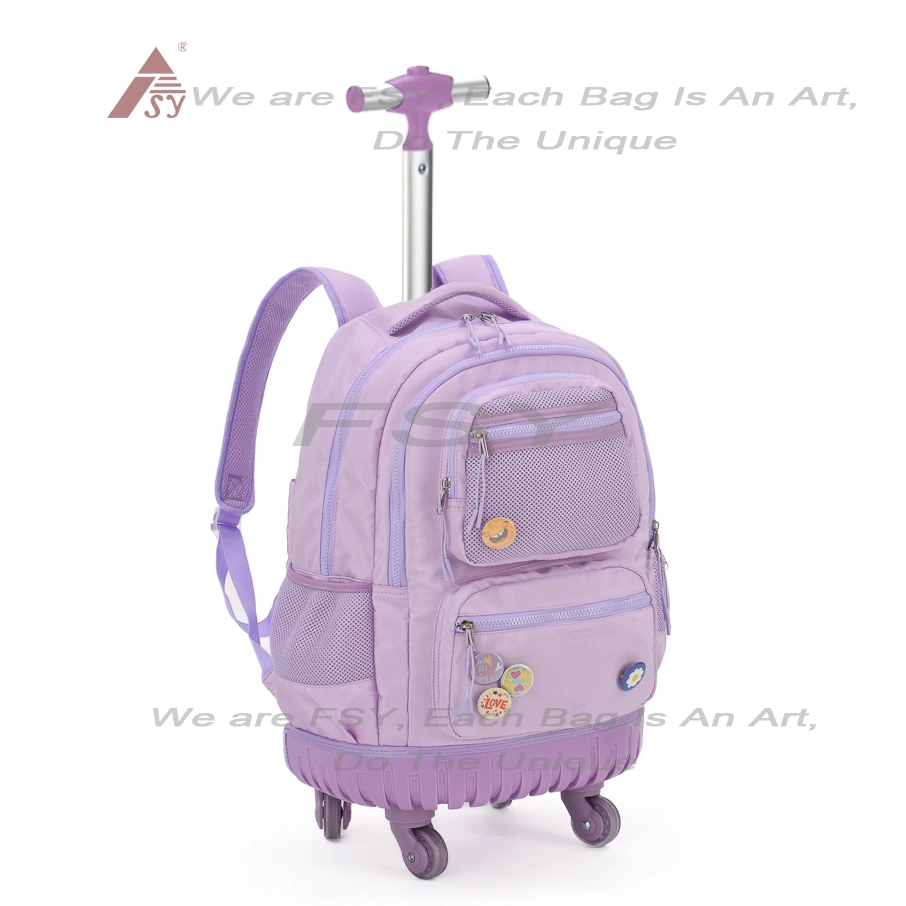 Wholesale Unisex School Bags Wheels For Travel Fashionable Polyester Zipper Closure Kids Trolley Bag Backpack 1