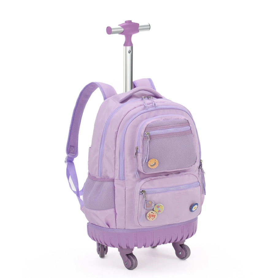 Wholesale Unisex School Bags Wheels For Travel Fashionable Polyester Zipper Closure Kids Trolley Bag Backpack 1