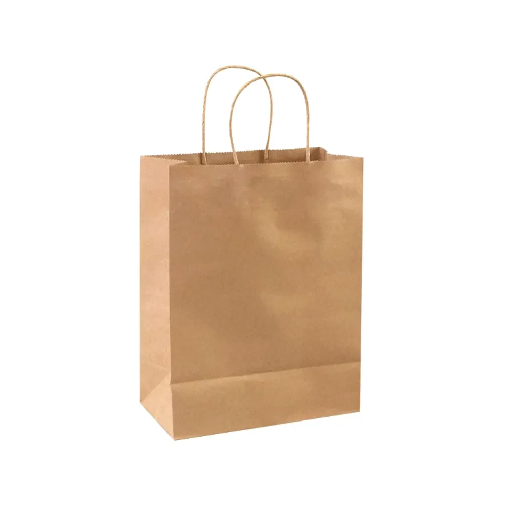 Custom Printed Brown Kraft Paper Carrier Handbag Take out Coffee to Go Tote Bag Gift Cosmetic Food Packaging Shopping Bags with Flat or Twist Handles 1