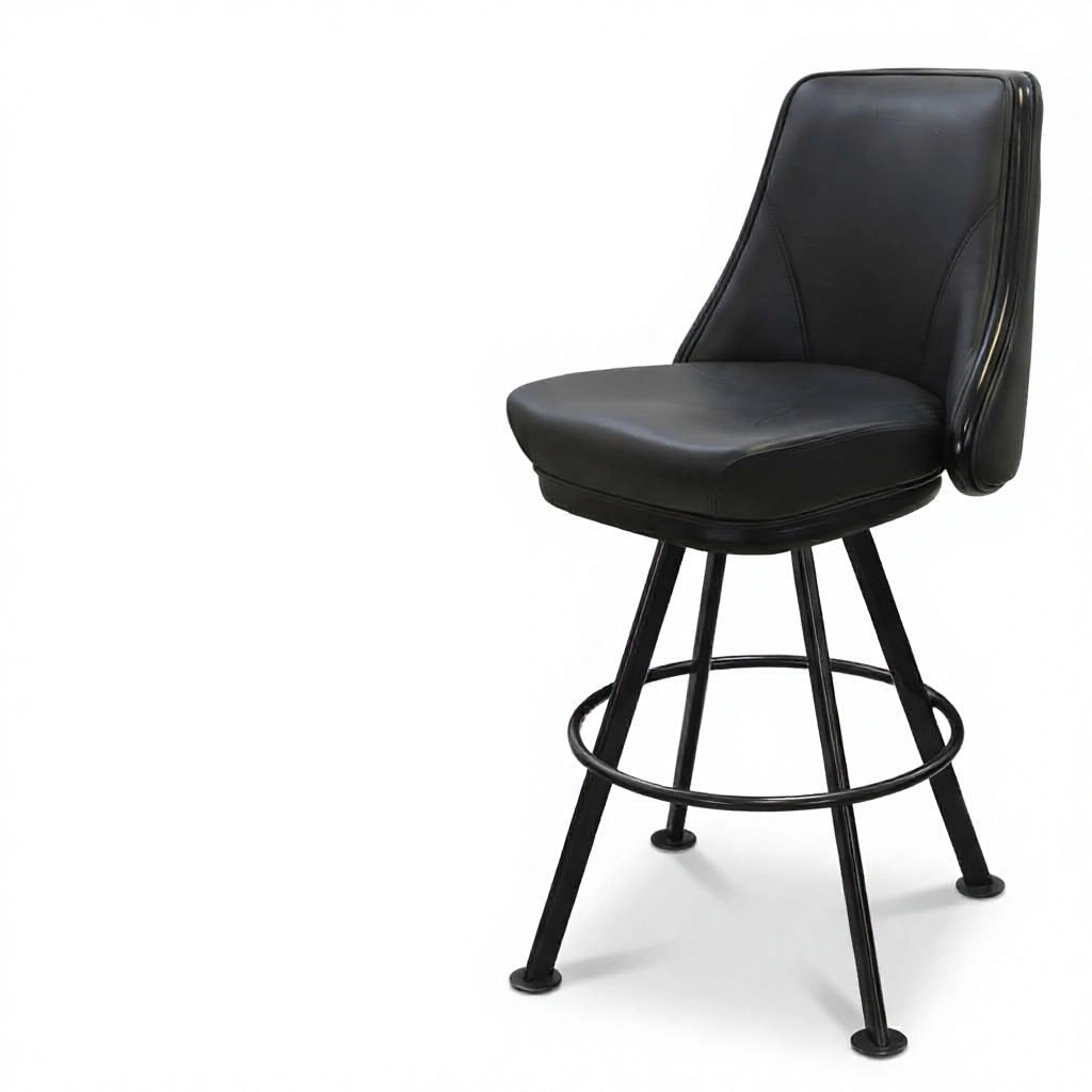 Commercial Swivel Bar Stool with Back - Black Vinyl, Steel Frame 1