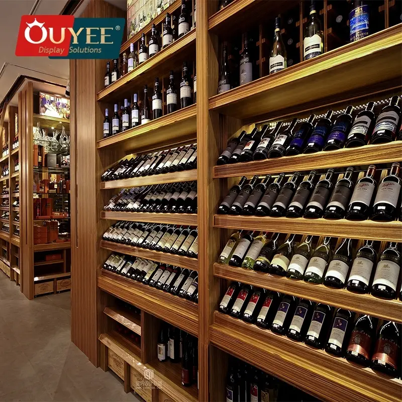 أرفف عرض النبيذ الخشبية للاستخدام في المتاجر، مصقولة من قبل الشركة المصنعة 1
