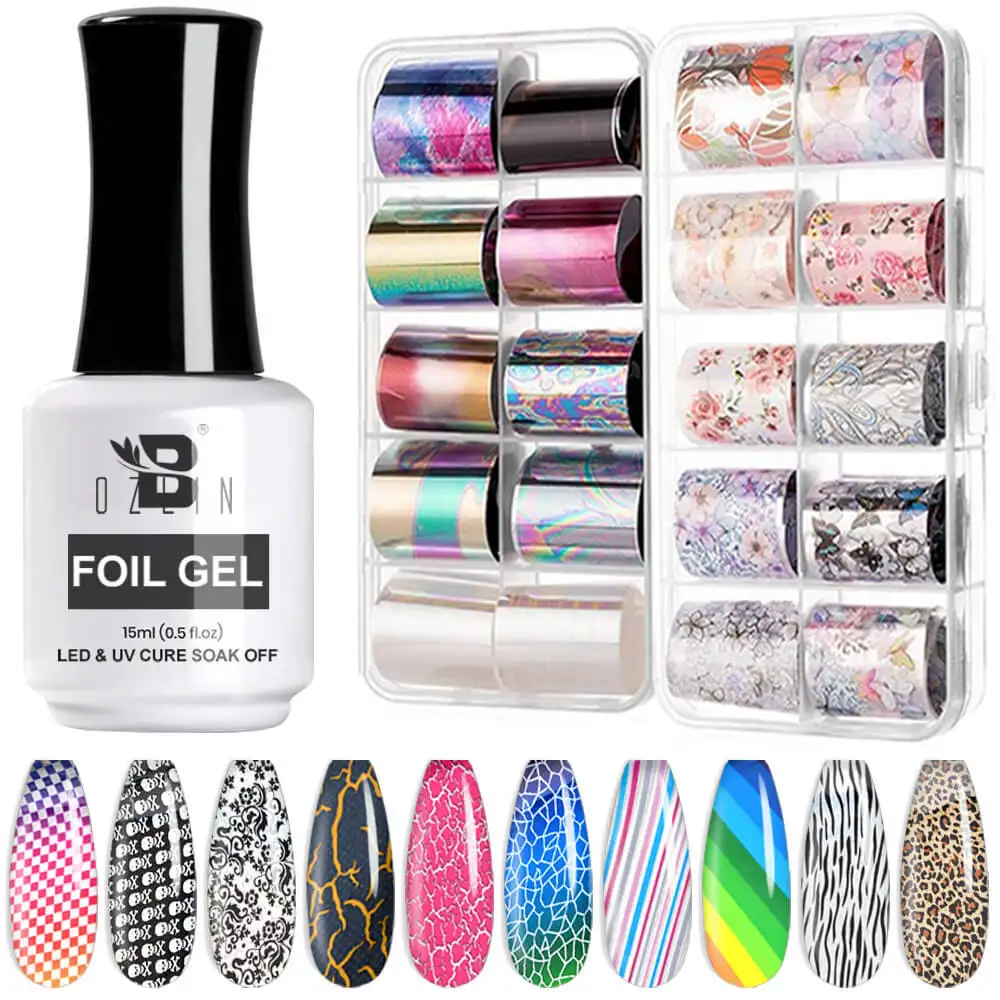 15ml Semi Permanent UV LED Nail Foil Transfer Glue Gel with Adhesive Stickers 1