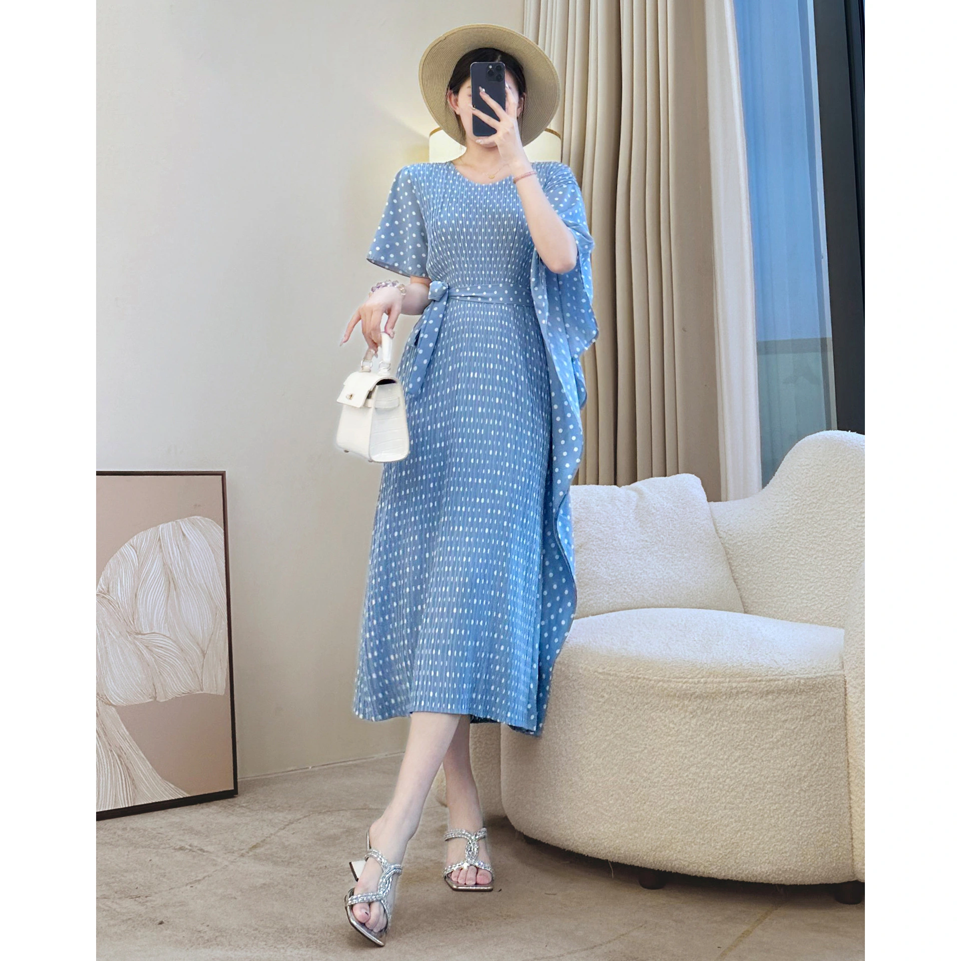 Summer Plus Size Women's French Polka Dot Irregular Long Dress 1