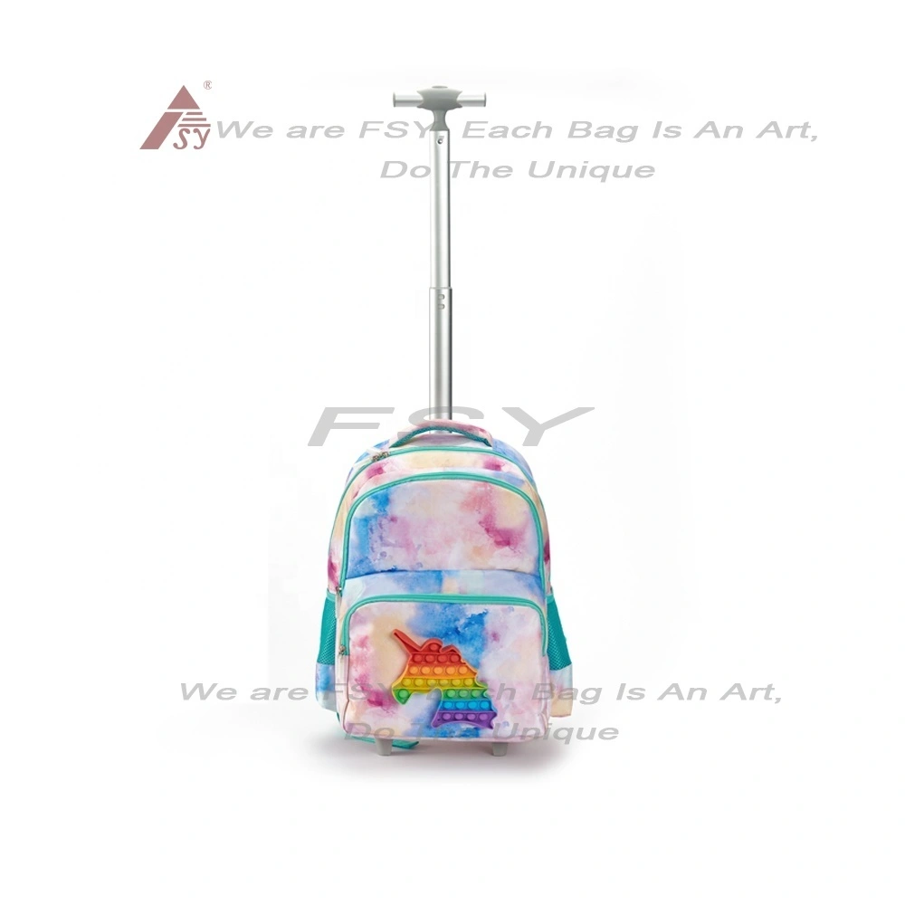 Customize Cartoon Waterproof Detachable Luggage Trolley Backpack Boys Girls School Bags With Wheels For Kids 1